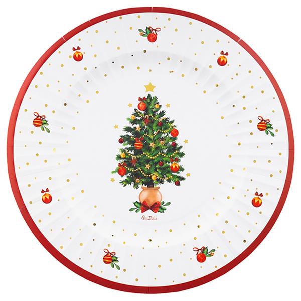 Pratos Desejos de Natal com Rebordo Vermelho, 33 cm, 8 unid.