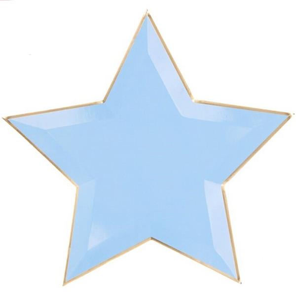 Pratos Estrela Azul com Rebordo Dourado, 27 cm, 6 unid.