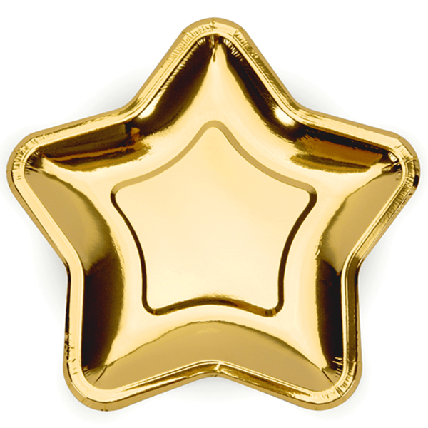 Pratos Estrela Dourados, 23 cm, 6 unid.