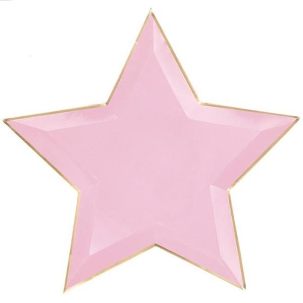 Pratos Estrela Rosa com Rebordo Dourado, 27 cm, 6 unid.
