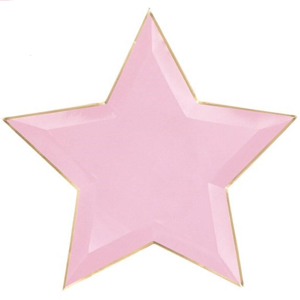 Pratos Estrela Rosa com Rebordo Dourado, 27 cm, 6 unid.