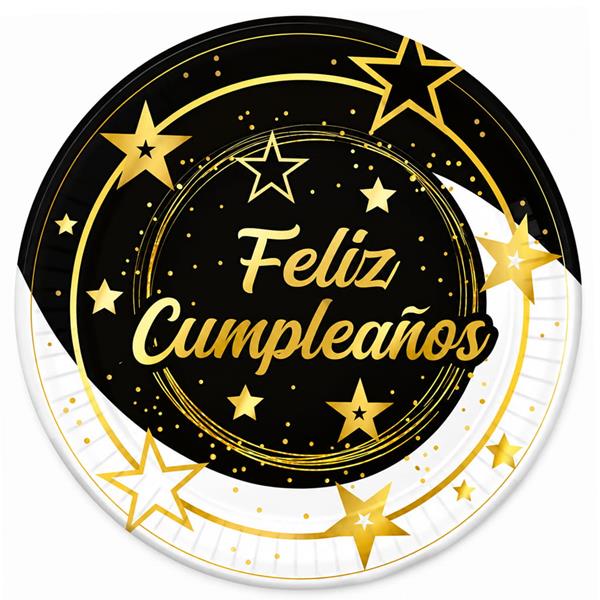 Pratos Festa Feliz Cumpleaños com Glamour, 23 cm, 6 unid. Pratos Festa Feliz Cumpleaños com Glamour, 23 cm, 6 unid.