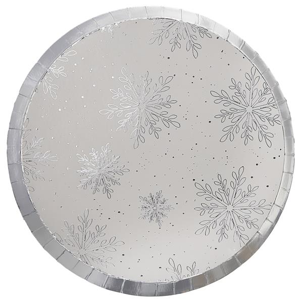 Pratos Flocos de Neve com Rebordo Prateado, 24 cm, 8 unid.