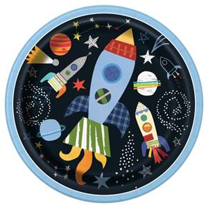 Pratos Foguetão e Planetas no Espaço, 23 cm, 8 unid.