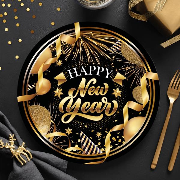 Pratos Happy New Year Glamour, 23 cm, 6 unid.