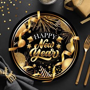 Pratos Happy New Year Glamour, 23 cm, 6 unid. Pratos Happy New Year Glamour, 23 cm, 6 unid.