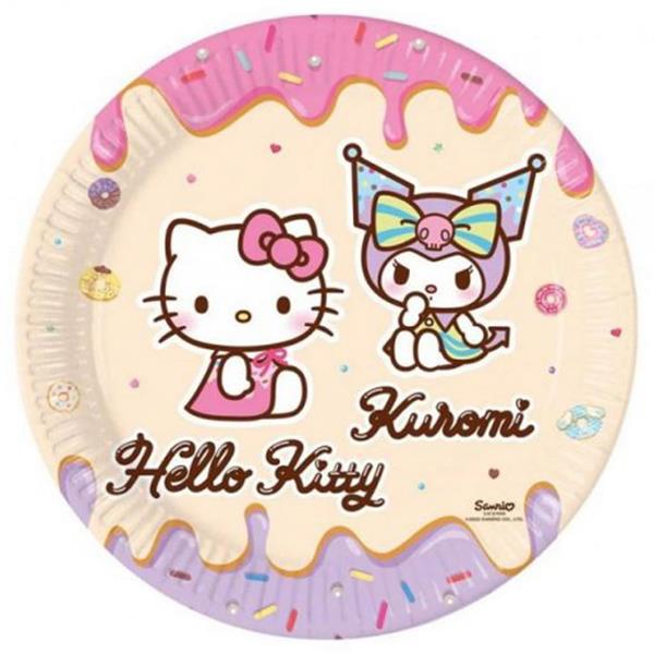 Pratos Hello Kitty e Kuromi, 23 cm, 8 unid. Pratos Hello Kitty e Kuromi, 23 cm, 8 unid.
