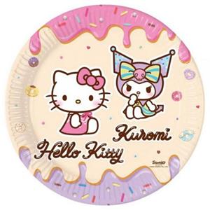 Pratos Hello Kitty e Kuromi, 23 cm, 8 unid.