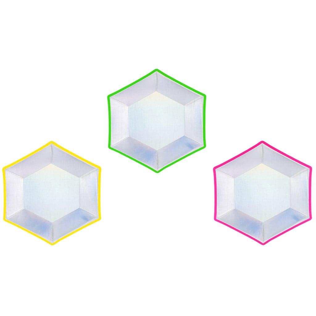 Pratos Hexagonais Iridescente com Rebordo Multicolor, 20 cm, 6 unid.