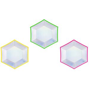 Pratos Hexagonais Iridescente com Rebordo Multicolor, 20 cm, 6 unid.
