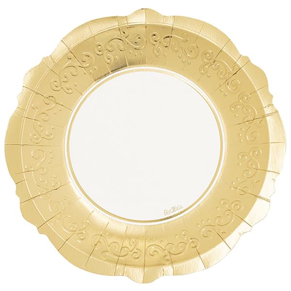 Pratos Liberty Brancos com Rebordo Dourado Metalizado, 27 cm, 8 unid.