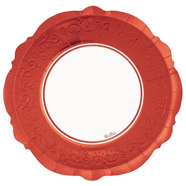 Pratos Liberty Brancos com Rebordo Vermelho Metalizado, 27 cm, 8 unid.
