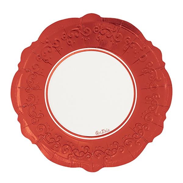 Pratos Liberty Brancos com Rebordo Vermelho Metalizado, 21 cm, 8 unid.