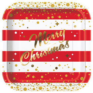 Pratos Merry Christmas Riscas em Papel , 22 Cm, 8 unid.