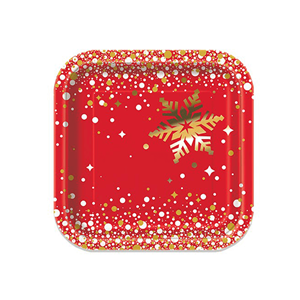 Pratos Merry Christmas Vermelhos em Papel, 17 Cm, 8 unid.
