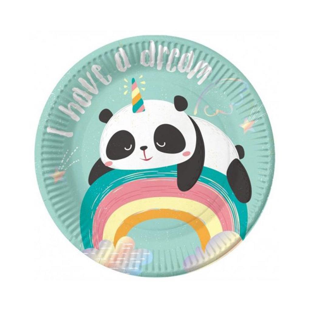 Pratos Panda Arco-íris, 18 cm, 6 unid.