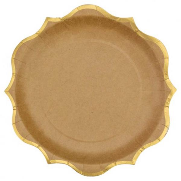 Pratos Papel Kraft com Rebordo Dourado, 24 cm, 8 unid.