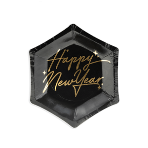 Pratos Pretos Happy New Year, 6 Unid.