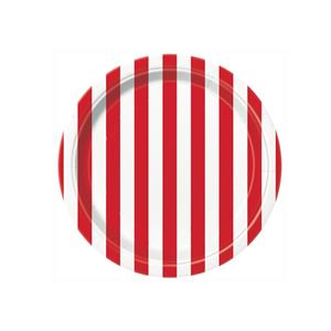 Pratos Riscas Vermelho Peq, 8 Unid