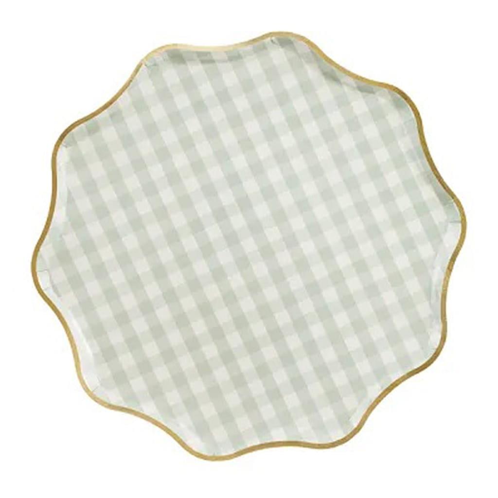 Pratos Xadrez Verde com Rebordo Dourado, 23 cm, 6 unid.