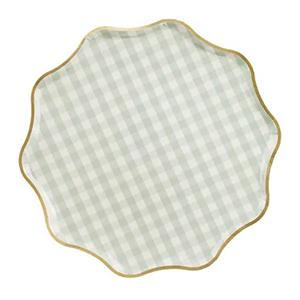 Pratos Xadrez Verde com Rebordo Dourado, 23 cm, 6 unid.