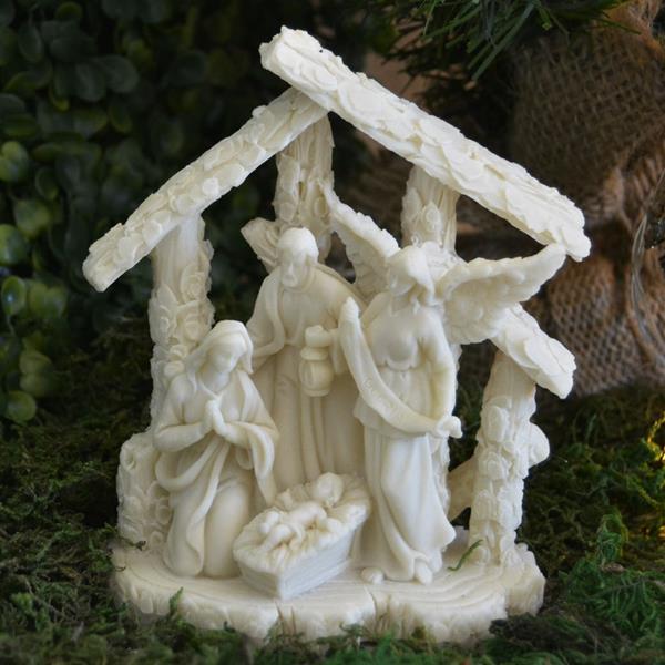 Presépio Sagrada Família e Anjo em Marfinite, 13 cm