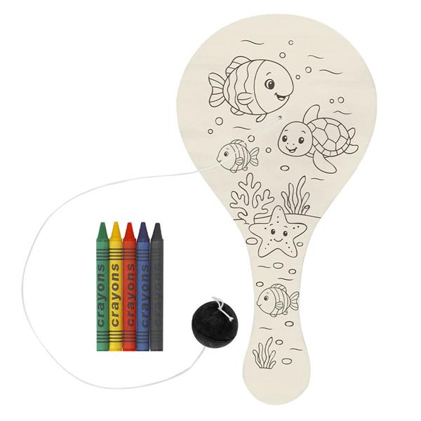 Raquete de Madeira para Pintar e com Bola