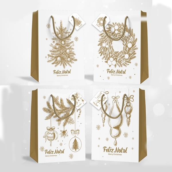 Saco de Papel Feliz Natal Dourado Pequeno