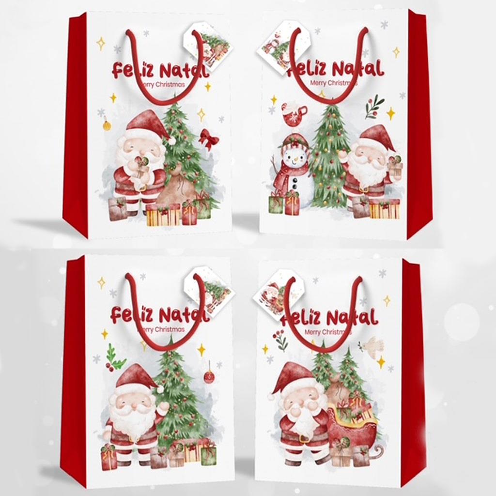 Saco de Papel Feliz Natal Vermelho Grande Saco de Papel Feliz Natal Vermelho Grande