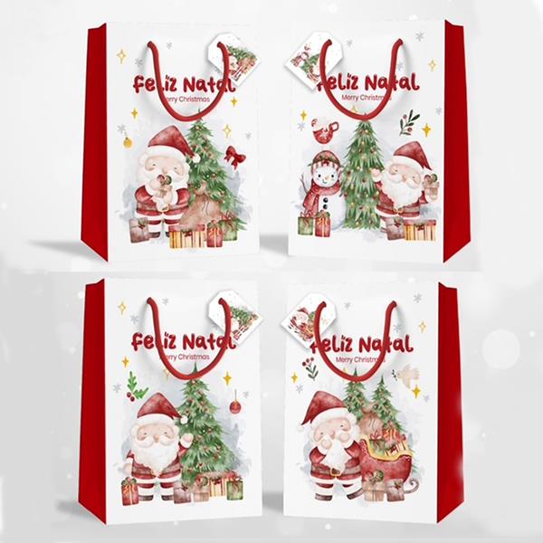 Saco de Papel Feliz Natal Vermelho Médio Saco de Papel Feliz Natal Vermelho Médio