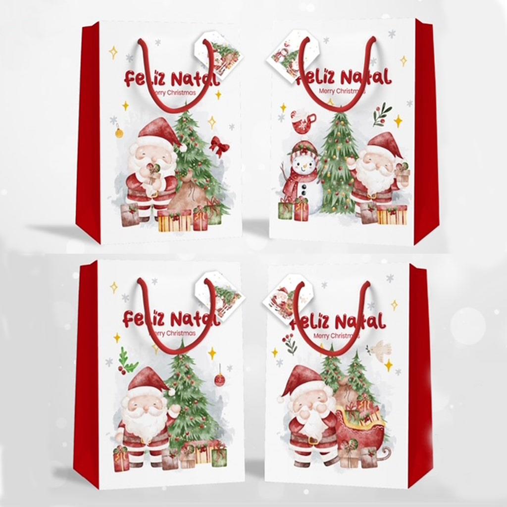 Saco de Papel Feliz Natal Vermelho Médio Saco de Papel Feliz Natal Vermelho Médio