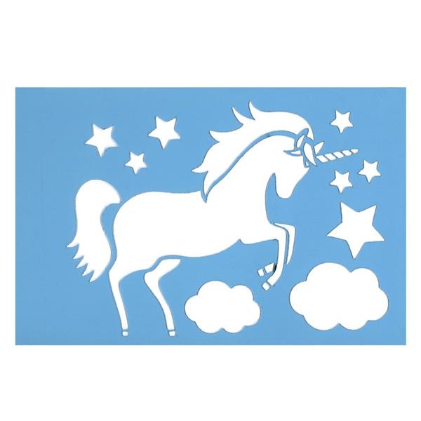 Stencil Unicórnio com Estrelas e Nuvens, 20x30 cm