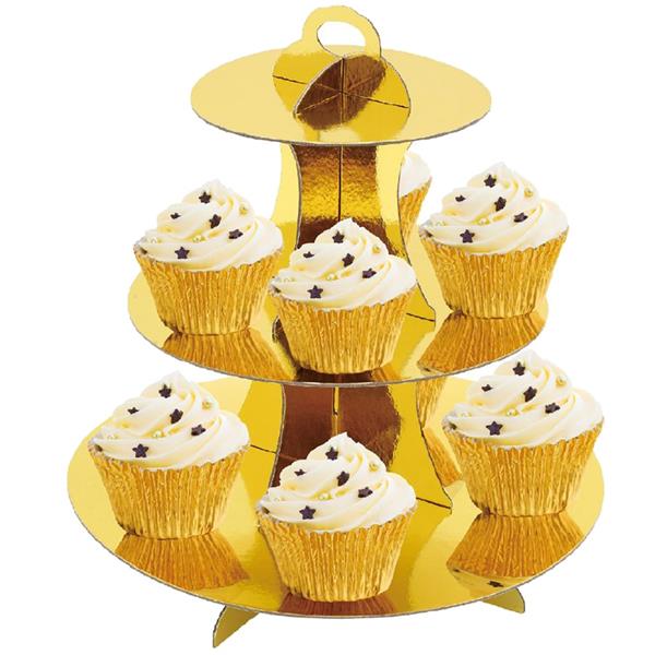 Suporte Cupcakes Dourado Metalizado, 3 andares