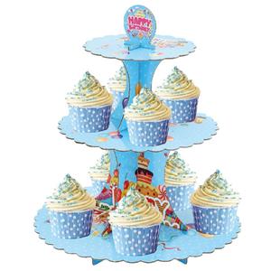Suporte Cupcakes Happy Birthday Azul, 3 andares