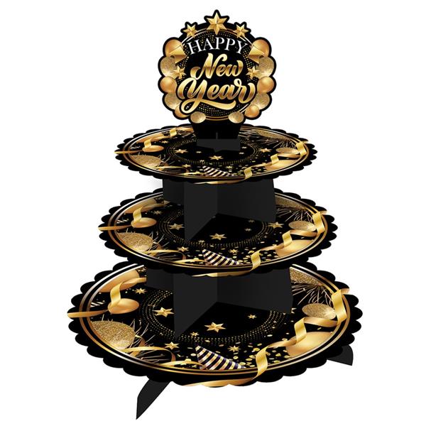 Suporte Cupcakes Happy New Year Glamour, 3 andares Suporte Cupcakes Happy New Year Glamour, 3 andares