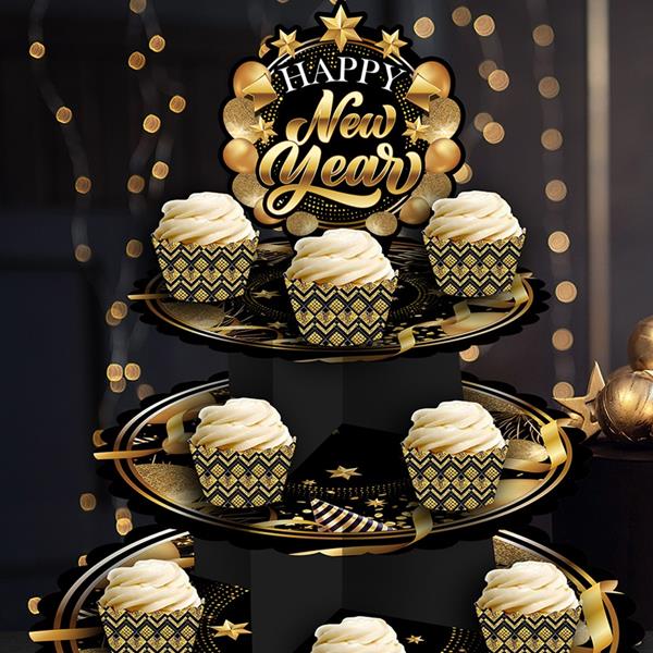 Suporte Cupcakes Happy New Year Glamour, 3 andares