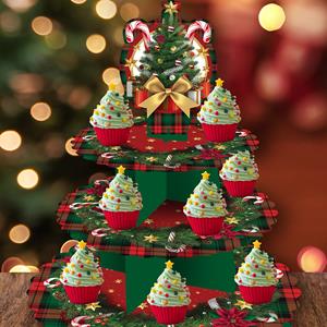 Suporte Cupcakes Natalício Tartan, 3 andares Suporte Cupcakes Natalício Tartan, 3 andares