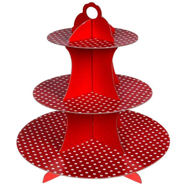 Suporte Cupcakes Vermelho às Bolinhas, 3 andares