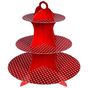 Suporte Cupcakes Vermelho às Bolinhas, 3 andares