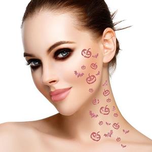 Tatuagens Adesivas Abóboras e Morcegos Rosa Gold