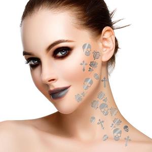 Tatuagens Adesivas Caveiras, Cruzes e Flores Prateado