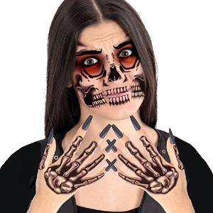 Tatuagens Adesivas Rosto e Mãos de Caveira