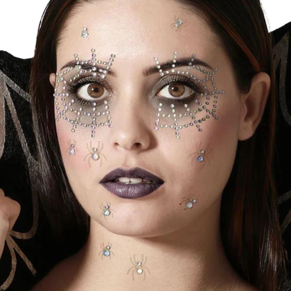 Tatuagens Mini Aranhas com Brilhantes Adesivos Teias