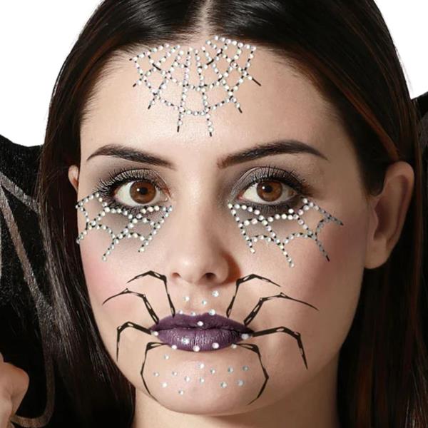Tatuagens Mini Aranhas com Brilhantes Adesivos Teias