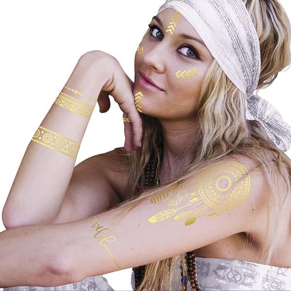 Tatuagens Temporárias Douradas Hippie