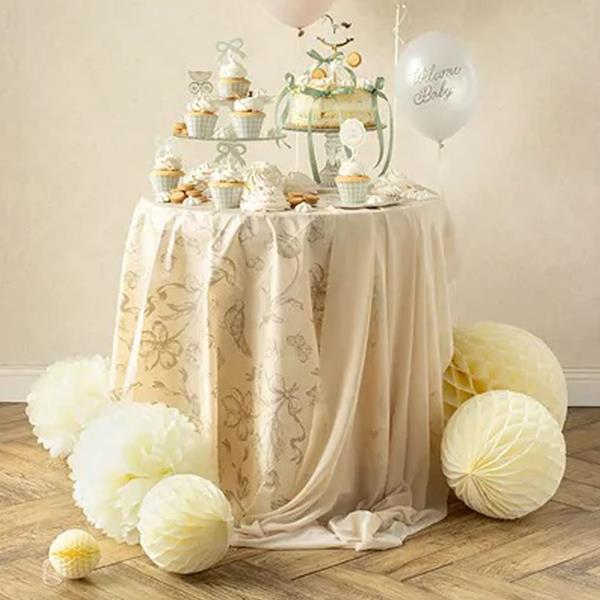 Toalha Bege com Flores Estampadas, 1,20 x 1,80 mt