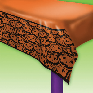 Toalha de Mesa com Abóboras Halloween, em Plástico 274 x 137 Cm