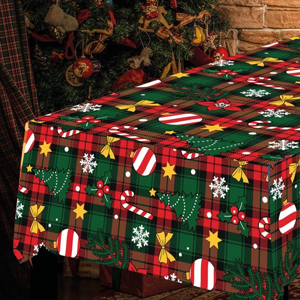 Toalha Mesa Natalícia Tartan, 1,37 x 2,74 mt