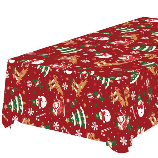Toalha Mesa Natalícia Vermelha com Motivos de Natal, 1,37 x 2,74 mt