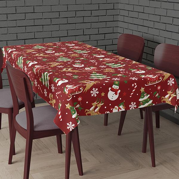 Toalha Mesa Natalícia Vermelha com Motivos de Natal, 1,37 x 2,74 mt